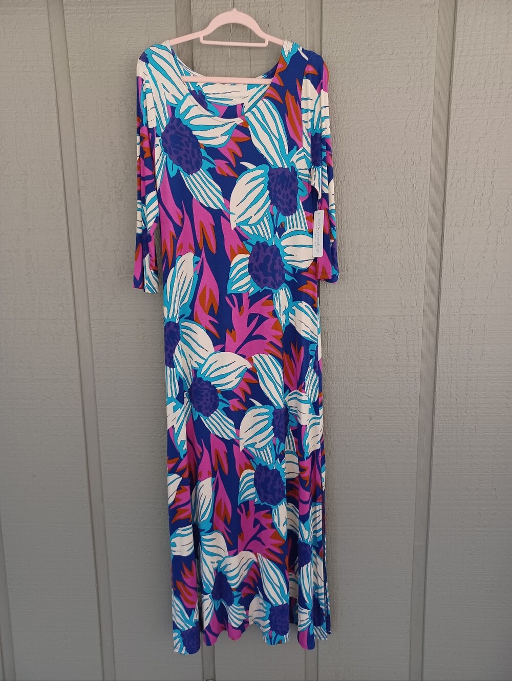 Soft Surroundings Serena Maxi Dress Size M Stretch Floral Side Slit Vacation